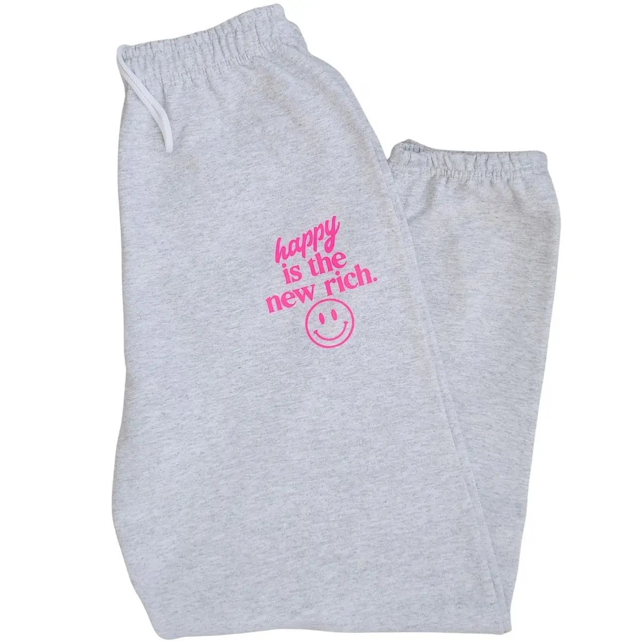 Happy is the New Rich Sweatpants, Oversized Sweatpant, Trendy Joggers, Neon Pink Loungewear, Happy Face Positive Sweats, Cozy Preppy Pants 1