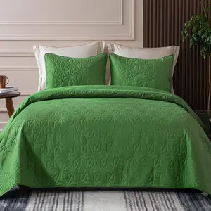 Twin Quilt, Green Bedspreads Quilts Twin XL Size for Seasons, 2 Lightweight Geometric Pattern Coverlet