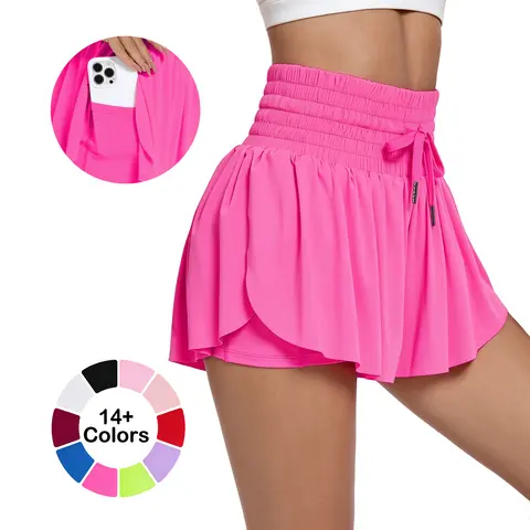 Women's Flowy Athletic Shorts Golf Shorts High Waisted Solid Pocket 2-in-1 Sporty Workout Shorts for Gym Yoga, Tennis, and Indoor/Outdoor Sports, Golf Shorts Skirts