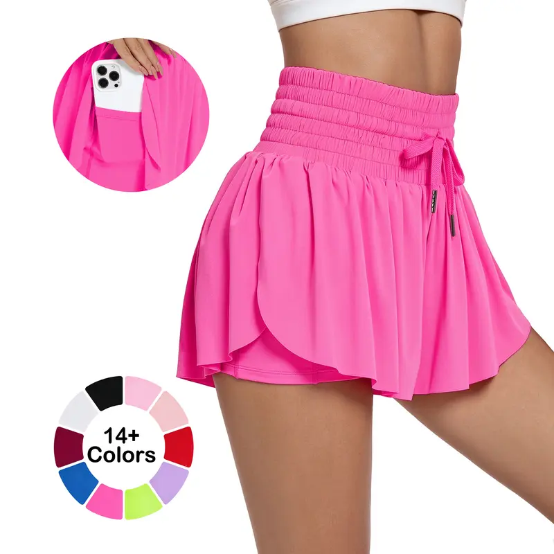 Women's Flowy Athletic Shorts Golf Shorts High Waisted Solid Pocket 2-in-1 Sporty Workout Shorts for Gym Yoga, Tennis, and Indoor/Outdoor Sports, Golf Shorts Skirts