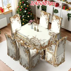 2/4/6/5/7 pieces of fashionable and high-end dining chair slipcover and tablecloth sets, thickened chair cover and tablecloth sets (1 tablecloth + 4 chair covers or 1 tablecloth + 6 chair covers), easy to care for, reusable, for home decoration