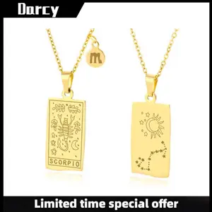 Springtok Y2K rectangular brand twelve constellation pattern necklace for men and women daily wear jewelry meaningful gift