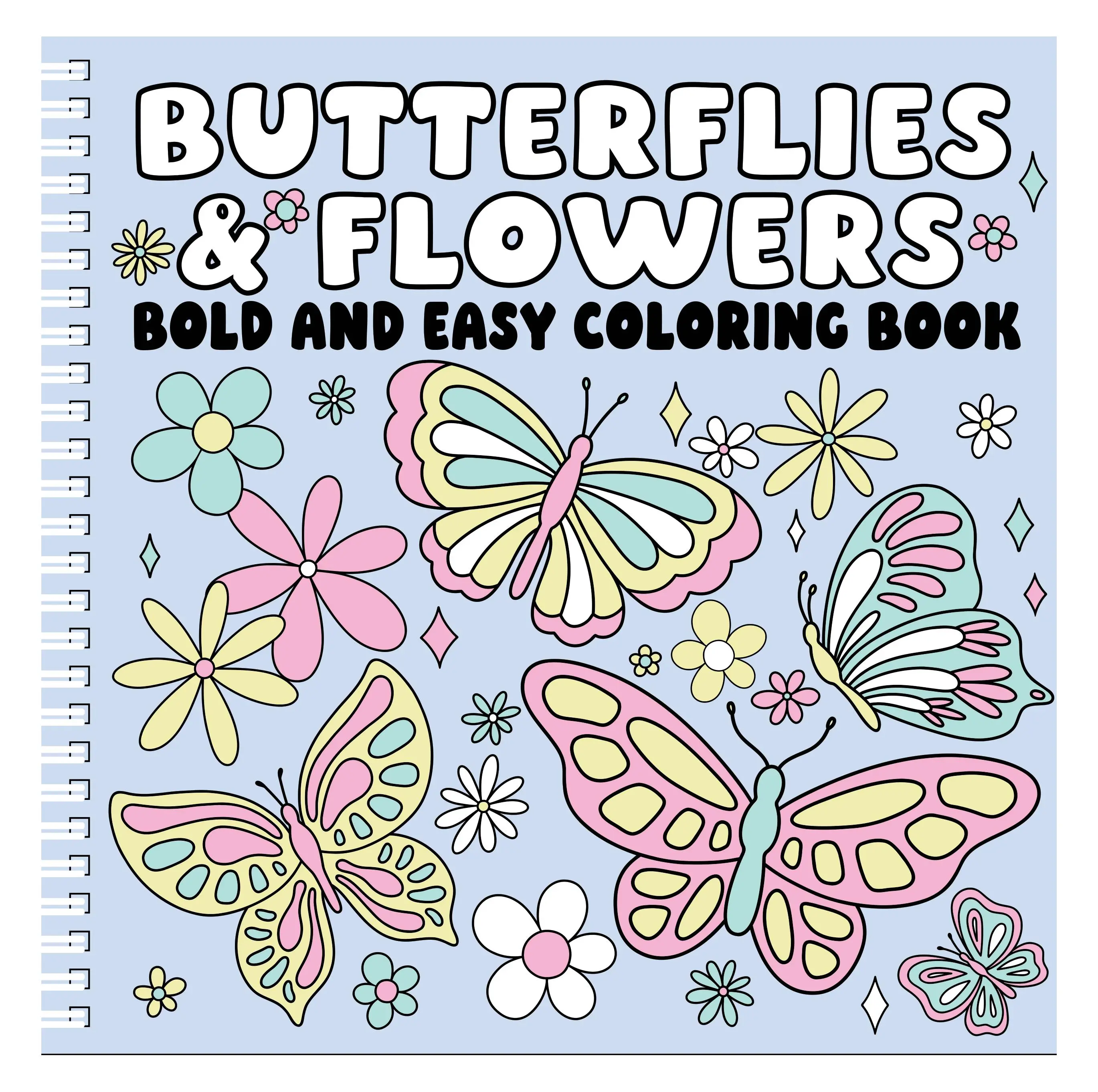 Butterflies & Flowers Bold Easy Coloring Book, Spiral Bound Art Activity Book for Adult Relaxation, Adult Coloring Books