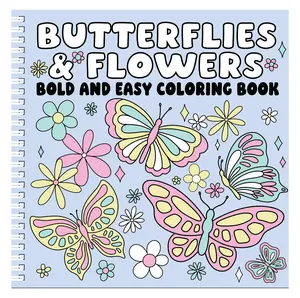 Butterflies & Flowers (Bold and Easy Coloring Book) Spiral Bound Art Activity Book for Relaxation