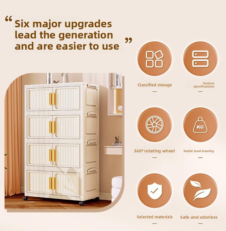 21.65 inches Multi-layer Foldable Storage Box with Double Doors, Large Capacity Home Organizer Bin for Clothing, Toys, Snacks & Household Sundries
