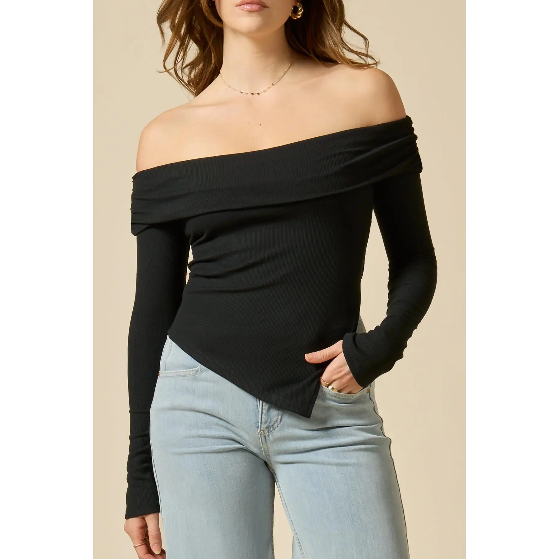 Olivia Off The Shoulder Long Sleeve - Black