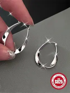 925 Sterling Silver Dangle Hoop Earrings, Fashionable Twisted Design Earrings for Women & Girls, Trendy All-match & Exquisite Jewelry for Birthday Gift