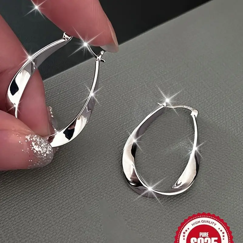 925 Sterling Silver Dangle Hoop Earrings, Fashionable Twisted Design Earrings for Women & Girls, Trendy All-match & Exquisite Jewelry for Birthday Gift, High Quality Circle Shape Earrings