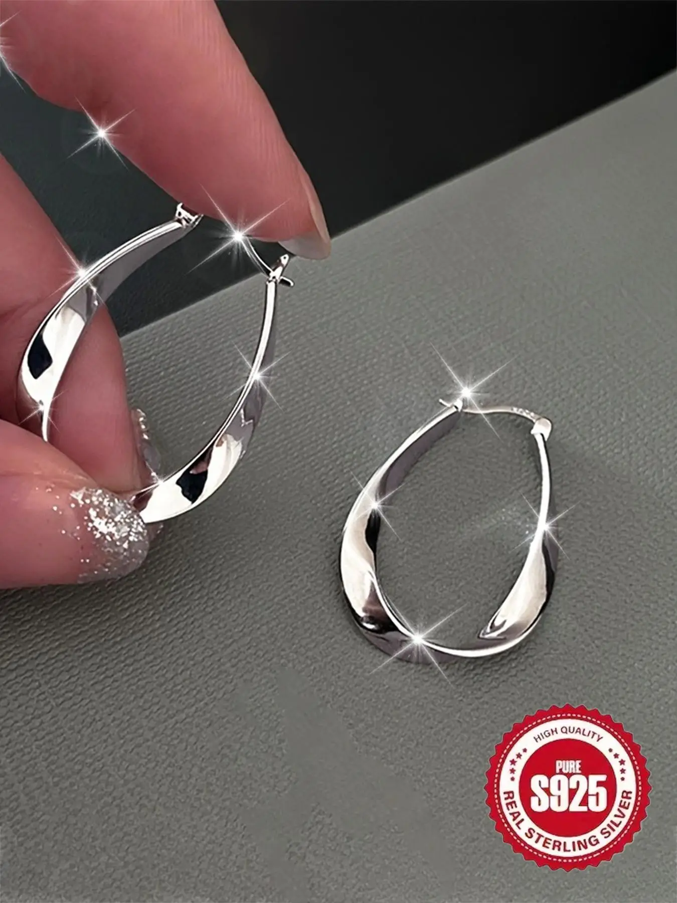 925 Sterling Silver Hoop Earrings, Fashionable Twisted Design Earrings for Women & Girls, Trendy All-match & Exquisite Jewelry for Birthday Gift