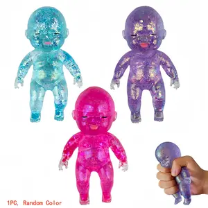 1pc Cute Glitter Baby Squishy Toy, Slow Rising Squeeze Stress Ball, Soft Sensory Fidget Toy, Anxiety Relief, Perfect Birthday Party Favor,