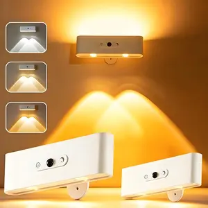 Rechargeable LED wall light with motion sensor, 3 colour temperature settings, dimmable 360° rotating lamp, indoor magnetic wall light with 2400mAh lithium battery - wireless bedroom lighting