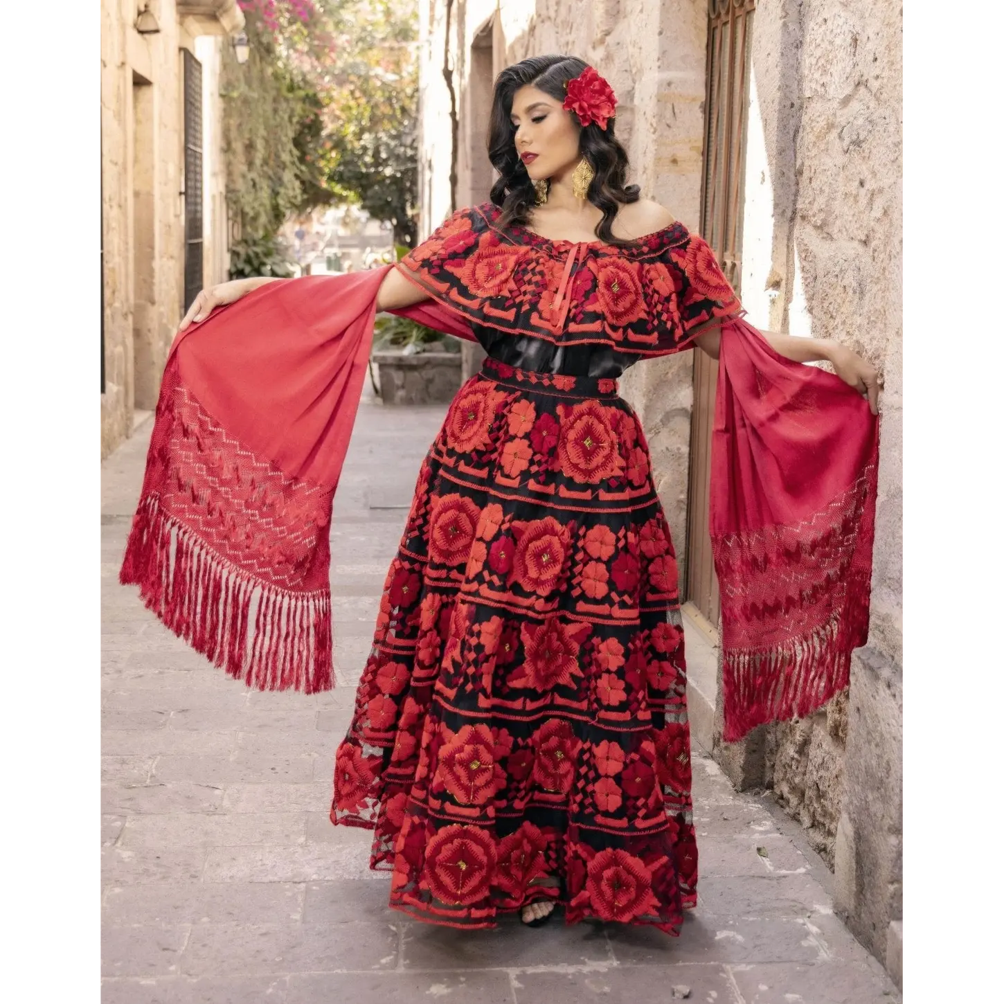 Chiapaneco Ruedo Sencillo Floral Dress