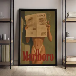A vintage Marlboro lady newspaper Poster, a wall art decoration featuring the vintage cigarette brand, with a strong visual impact. It is perfect as a gift for family and friends. Unframed Art Print Tombstone Wall Art, Artistic, Room
