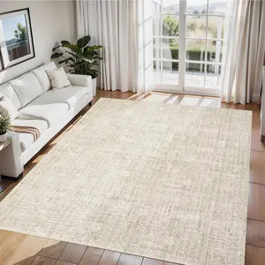 Garvee 8x10 Area Rug for Living Room, Washable and Stain Resistant, Modern Solid Low Pile Carpet for Bedroom, Nursery, Playroom, Apartment in Beige/Grey