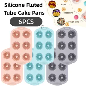 6Pcs Non-Stick Fluted Tube Silicone Cake Molds 6 Cavity DIY Baking Pastry Molds Pink Blue Gray