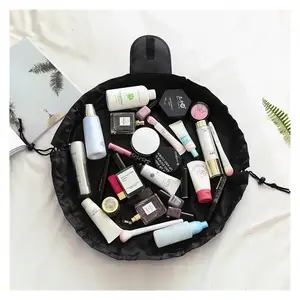 Versatile Drawstring Cosmetic Bag for Women – Stylish Travel Makeup Organizer with Brush Compartment, Perfect Toiletry Storage for On-the-Go Glam