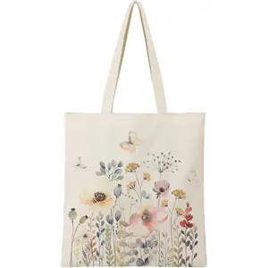 Flower Butterfly Aesthetic Canvas Tote Bag Large Capacity 12 oz Birthday Gifts Bag for Women Aesthetic Reusable Shopping Bag for Mom Teacher