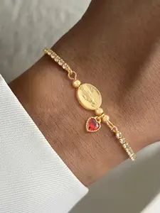 Women's Vintage Classic Adjustable Sliding Chain Bracelet, Multicolor Artificial Crystal Heart Pendant Design