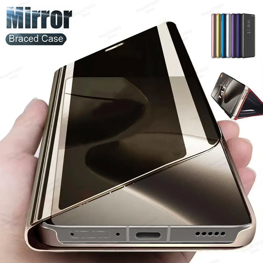 Luxury Mirror Flip Case For Xiaomi 15T 14T 14 13T 13 12T 12 12S 11T Pro Leather Cover For Xiaomi 13 12 11 Lite Phone Accessories
