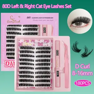 80D Cat Synthetic Eyelash Individual Cluster Fluffy Lash Extension Kit with Bond seal applicator for Home Lash Extension and Eye make up Volume lash Extension Kit DIY Makeup Lashes Eyelash Extensions