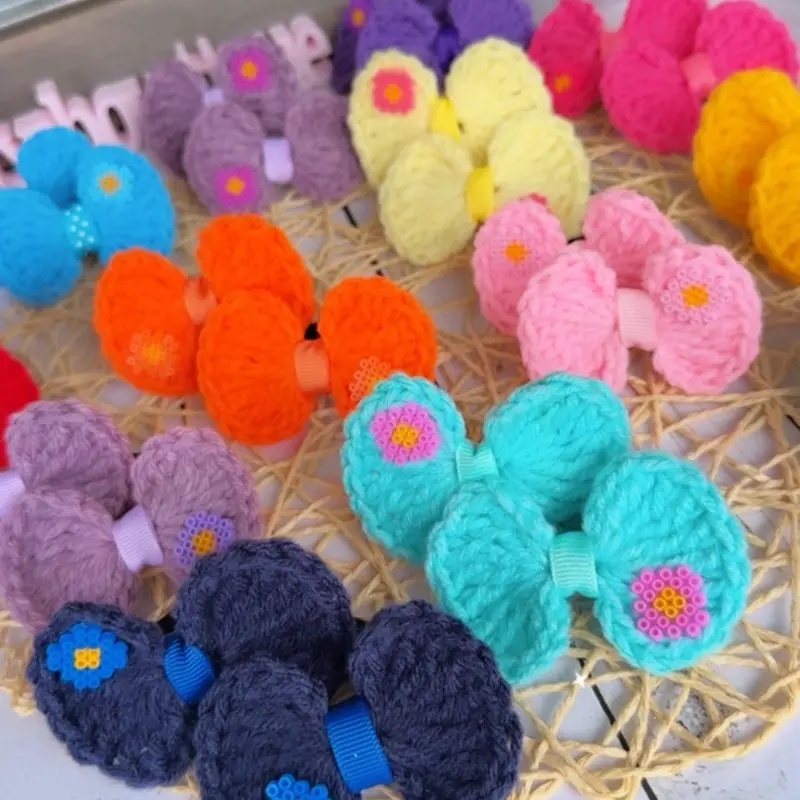Kids' Cute Crochet Hair Bows with Mini Flowers, Party-Ready Hair Accessories for Ages 3-6, All Seasons Use