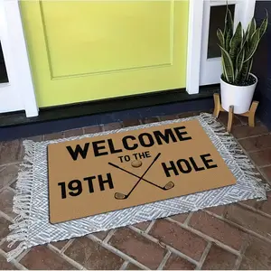 Golf-Themed "Welcome to the 19th Hole" Non-Slip Indoor/Outdoor Door Mat - Large Golf Course Design with 19th Hole Sign Soft Entryway for Front Door, Porch