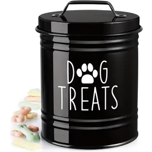Airtight Dog Treat Container with Lid, Metal Dog Treat Storage Canister, Decorative Pet Treat Jar for Biscuits, Cookies and Training Snacks