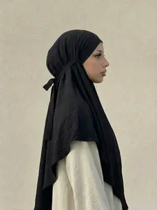 New Folded Texture Plain Lace-Up Khimar Hijab for Women, Breathable Comfort Muslim Prayer Headscarf, Ramadan Daily Wear