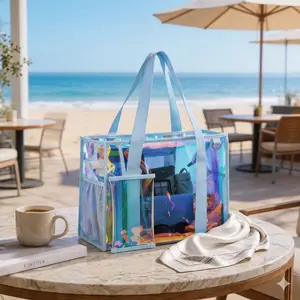 [2026 New Design] Women's Iridescent Large Zipper Beach Bag - Waterproof, Sandproof Home Organizer Storage Tote with Bonus Makeup Bag