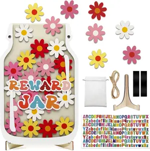 Jar for   Flower Jar with Colorful Letter Stickers Behavior, Classroom Incentive Suitable for Teachers Parents  Motivational Tool