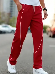 Men's Side Stripe Sport Pants, Loose Straight Drawstring Sweatpants, Casual Colorblock Striped Leisure Pants, All Seasons