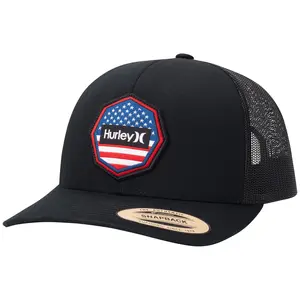 Hurley Men’s Trucker Hat - Flat Brim Mesh Baseball Cap and Hats for Men with Adjustable Snapback Closure