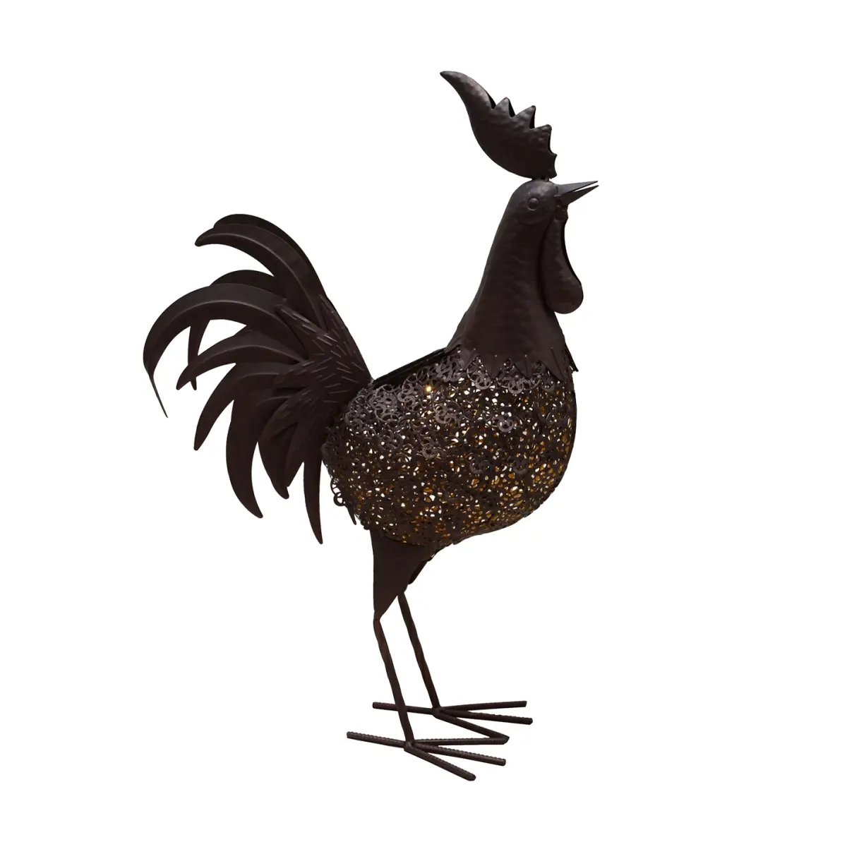 Oakland Living 650262-ROOSTER-HB 24 in. Steel Indoor & Outdoor Animal Garden Rooster Metal Bird Sculpture Statue with Solar Light & Ground Stake, Hammer Tone Bronze, Yard Art, Bird Lovers