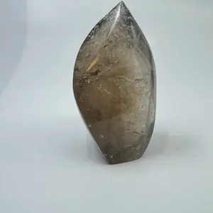 Medium Sized Smokey Quartz with Golden Rutile Polished Flame Shape Natural Specimen Home Decoration Stone