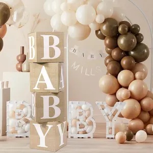 Baby Shower Surprise Box Set, 4 Letter Balloon Boxes, Gender Reveal Birthday Wedding Decor, Burlap Texture Paper Baby Party Props