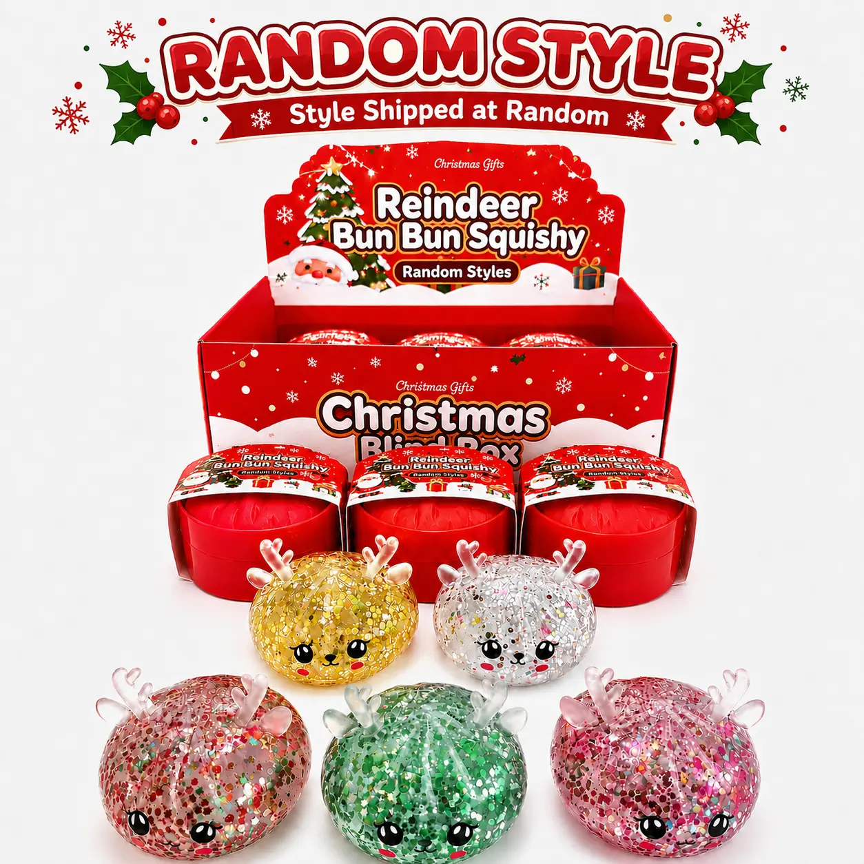 Christmas Reindeer Dumplings Fidget Toys, Xmas Glitter Dumpling Stress Ball, Squishies Squeeze Toys for Anxiety Relief & Kids' Gift, Christmas Decorations #SohoChic