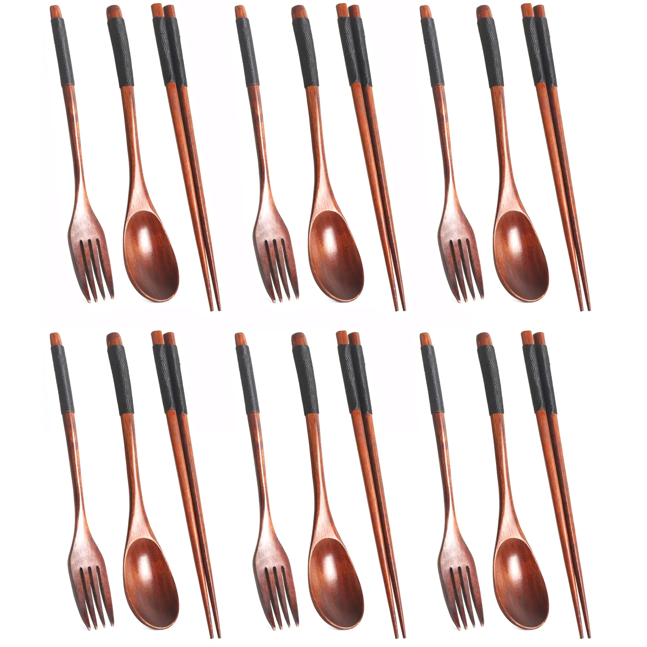 Wooden Tableware Set, 18 Counts Including Spoon, Chopsticks & Fork Set, Handmade Household Tableware, Lunch Packing Accessories, Kitchen Utensils, Kitchen Gadgets, Kitchen Accessories, Dorm Accessories, Gifts