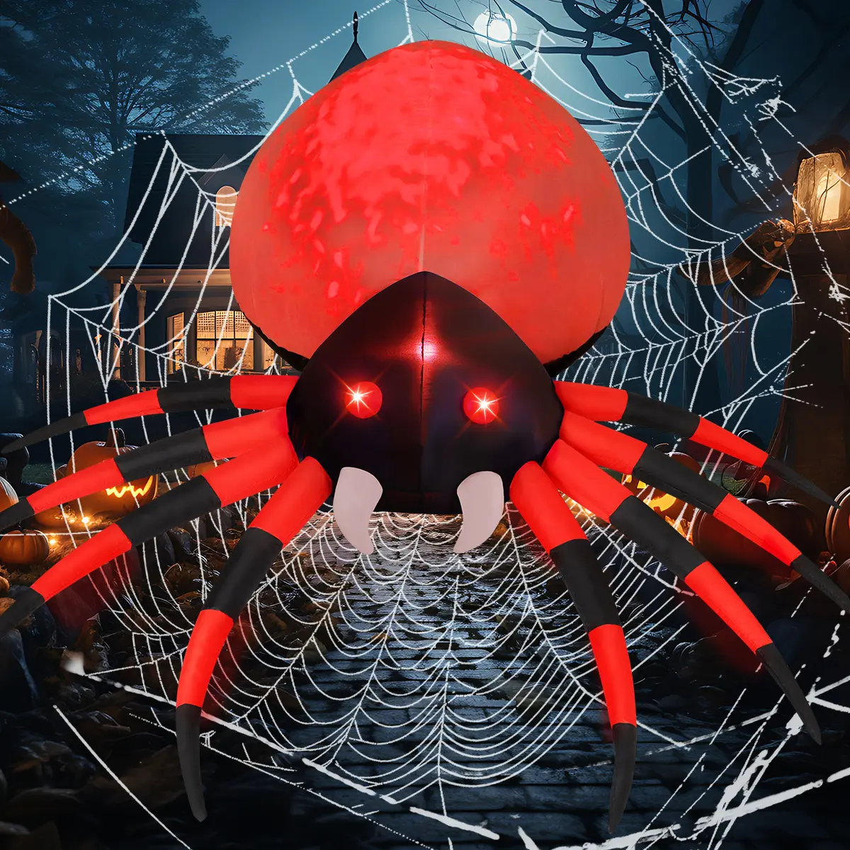 GOOSH 8 FT Halloween Inflatable Spider Outdoor Decoration with Magic Light Blow Up Yard Spider Inflatables Holiday Inflatables for Outdoor Yard Garden Lawn Decor