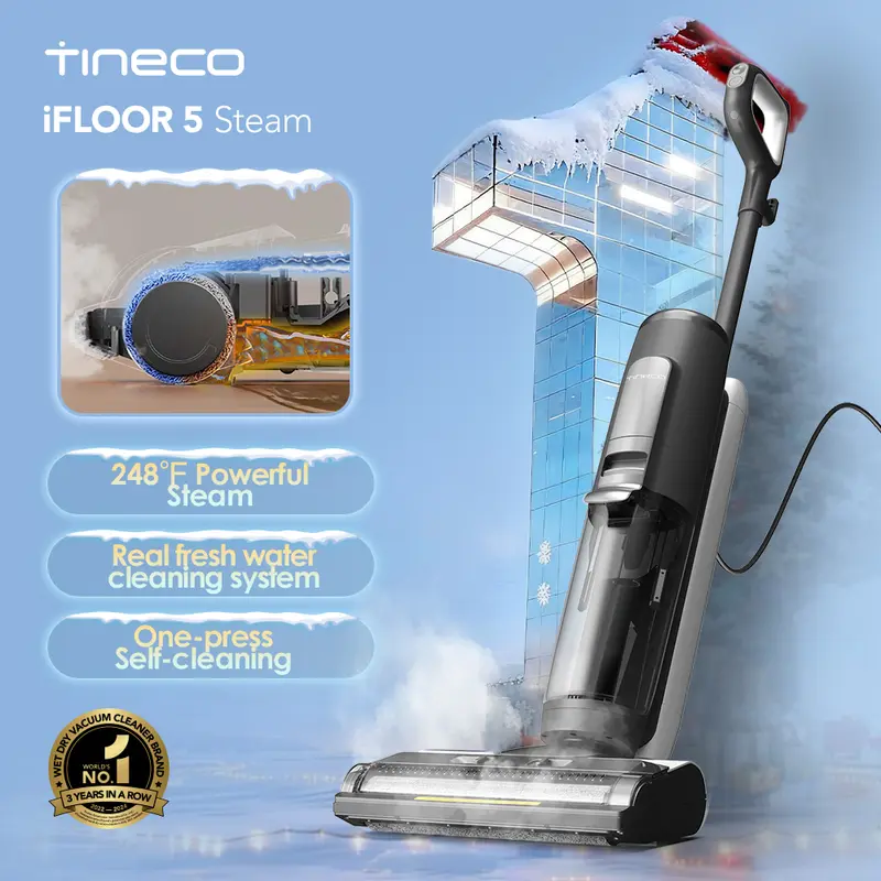 Tineco IFLOOR 5 Steam Wet Dry Vacuum All-in-one, Hardwood Floor Cleaner Great for Sticky Messes, 248℉ High-temp Steam, Self-cleaning with steam