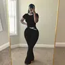 USBOUTIQUE CHIC Women's 2026 Summer 2-Piece Workout Set Short Sleeve Crop Top & Crisscross Waist Flare Leggings Activewear