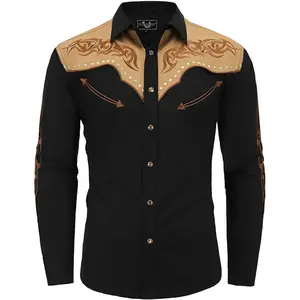 EL PIONERO Men's Western Cowboy Shirt Embroidered Shirt Long Sleeve Casual Snap Button Shirt