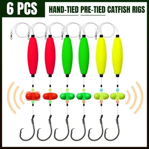 Catfish Rigs Santee Rig Catfish Float Rigs Circle Hooks  6/0 8/0 Catfishing Tackle 6pcs, Catfish Fishing Tackle Making Kit Equipment Accessories with Float, Hook, Swivel and Fishing Bell，bank fishing