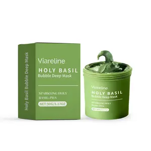 Holy Basil Clay Bubble Deep Cleansing Mask - Single Item Moisturizer for All Skin Types, Gently Cleanses Facial Skin, Controls Oil & Pore, Removes Blackheads, Hydrates with Propylene Glycol & Glycerin Stearate, Gentle Foam