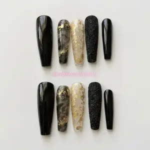 Black and yellow | Gold flake | press on nails | Handmade
