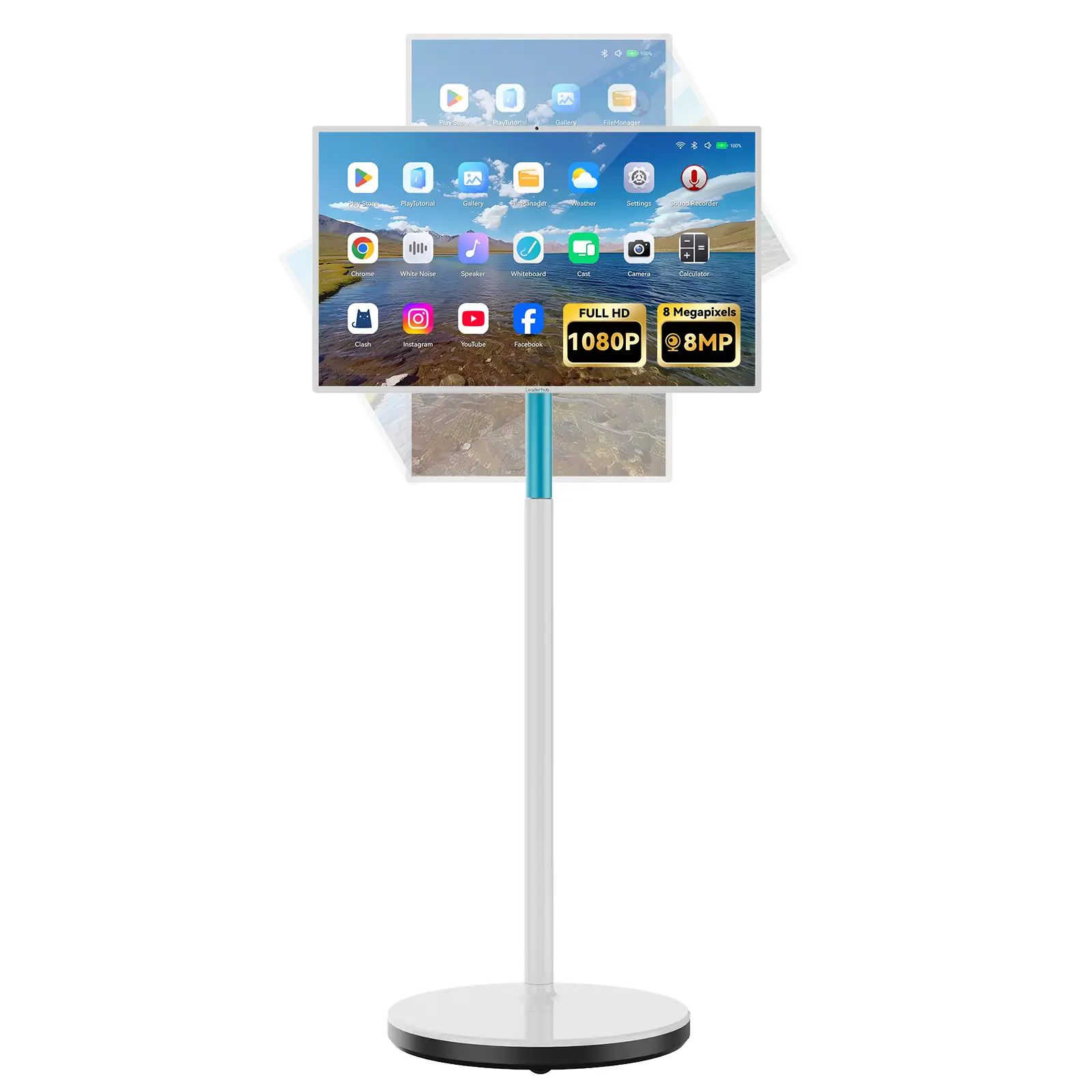 Leaderhub 27" Mobile Touch Screen Monitor,Portable Smart Tablet with 2K 8MP Camera 8G+128G,Portable TV on Wheels with Rotatable Touch Screen, Built-in Battery, Full Swivel Rotation, Voice Remote