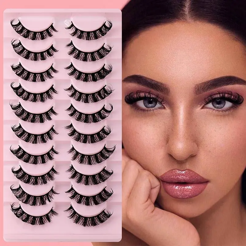 Fluffy False Eyelashes, Synthetic Lashes, 10 Pairs Natural Curling Full Volume Cluster Lashes for Lash Extensions, Volumized for Women Eye Makeup Enhancement, Christmas Gift, Curly Lashes