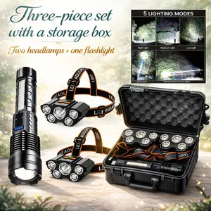 2 Headlamps And 1 Flashlight with A Carrying Case. The Flashlight Has A Strong Main Light And A Side Light with Adjustable Focus Long Battery Life Suitable for Home Use, Hiking, Camping, Fishing, Electrical Work, And Emergencies. Valentine's Day Gift