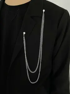 Men Women Suit Accessories Diamond Long Chain Design Brooch Fashion Cool Stylish Clothing Pin Suitable for Parties Trendy Business Events Wear