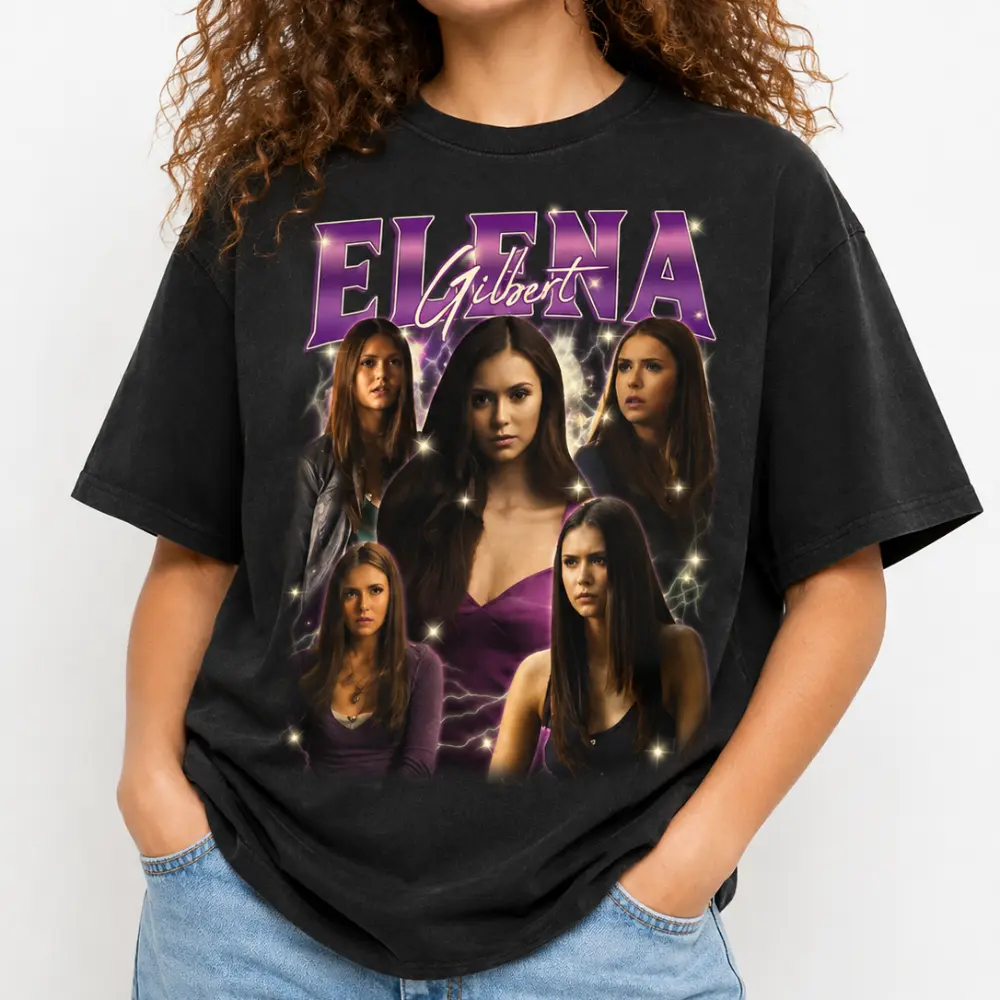 Vintage 90's Inspired Elena Gilbert T-Shirt for Fans - Fitted Graphic Womenswear Clothing Fashion Short
