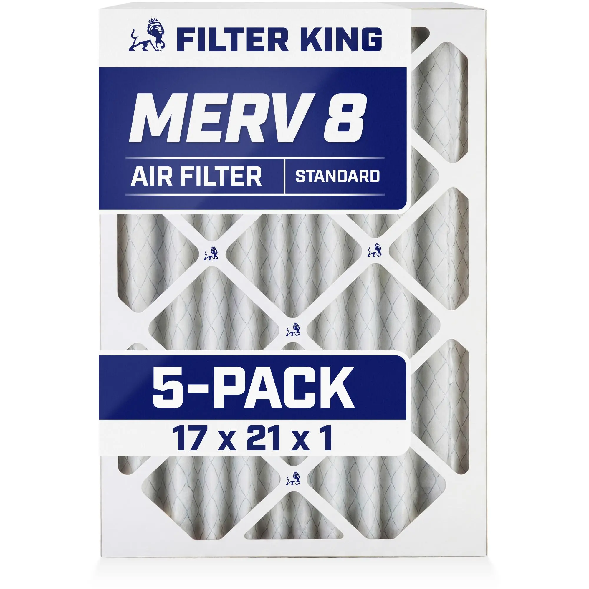 Filter King 17x21x1 Air Filter | 5-PACK | MERV 8 HVAC Pleated A/C Furnace Filters | MADE IN USA | Actual Size: 17 x 21 x .75"